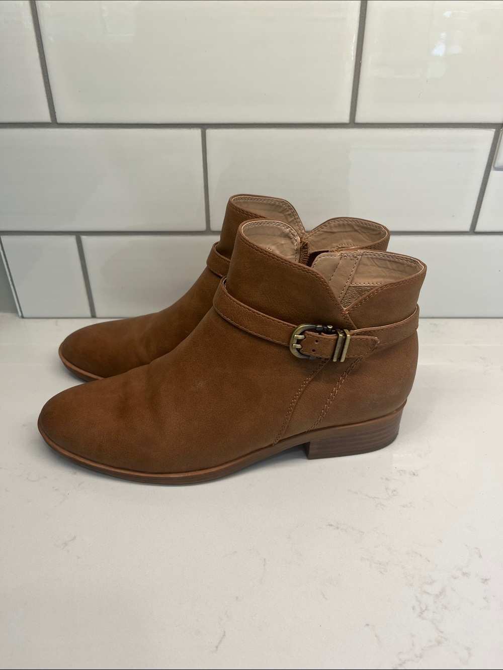 SOUL Naturalizer Brown Suede Ankle Booties with Buckle Strap